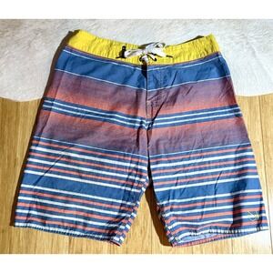 Lost mens multi color striped shorts size 31 with front‎ tie and yellow band